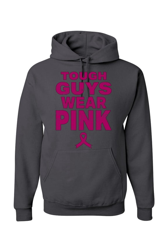 Tough Guys Wear Pink Distressed Breast Cancer Awareness Unisex Hoodie Sweatshirt, Charcoal, Medium
