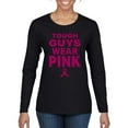 thumbnail image 1 of Wild Bobby Tough Guys Wear Pink Distressed Breast Cancer Awareness Women Graphic Long Sleeve Tee, Black, Small, 1 of 6