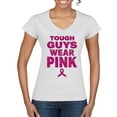 thumbnail image 1 of Wild Bobby Tough Guys Wear Pink Distressed Breast Cancer Awareness Women Standard V-Neck Tee, White, XX-Large, 1 of 6