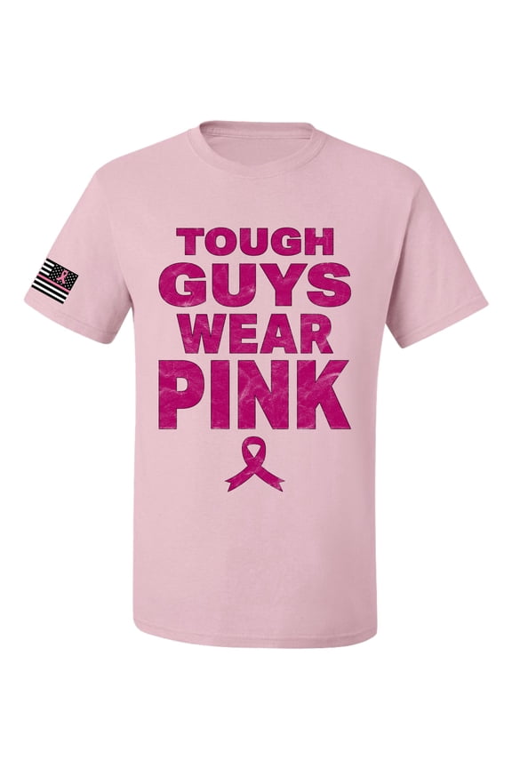 Tough Guys Wear Pink Distressed US Flag Breast Cancer Awareness Men Tee, Light Pink, Large
