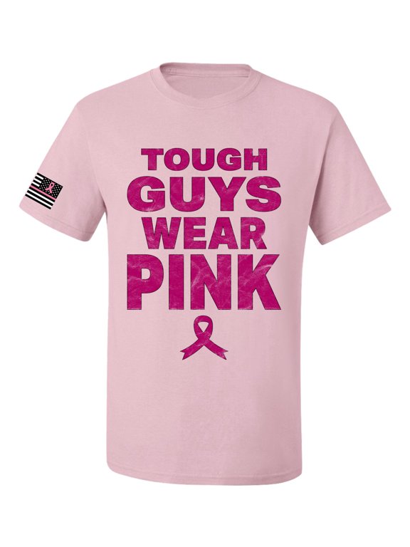 Tough Guys Wear Pink Distressed US Flag Breast Cancer Awareness Men Tee, Light Pink, Medium