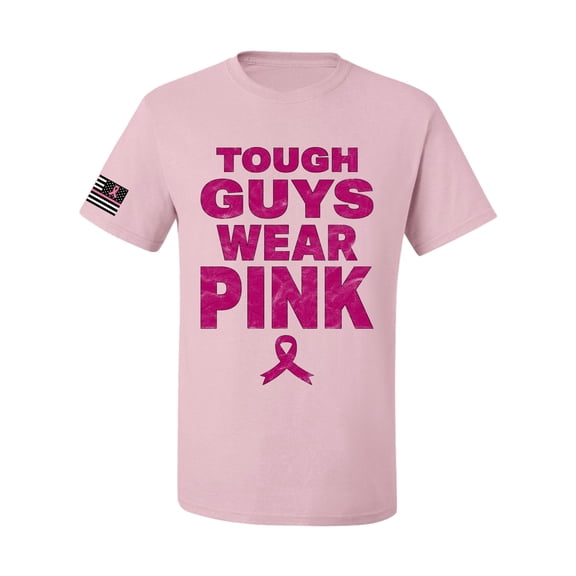 Wild Bobby Tough Guys Wear Pink Distressed US Flag Breast Cancer Awareness Men Tee, Light Pink, Small