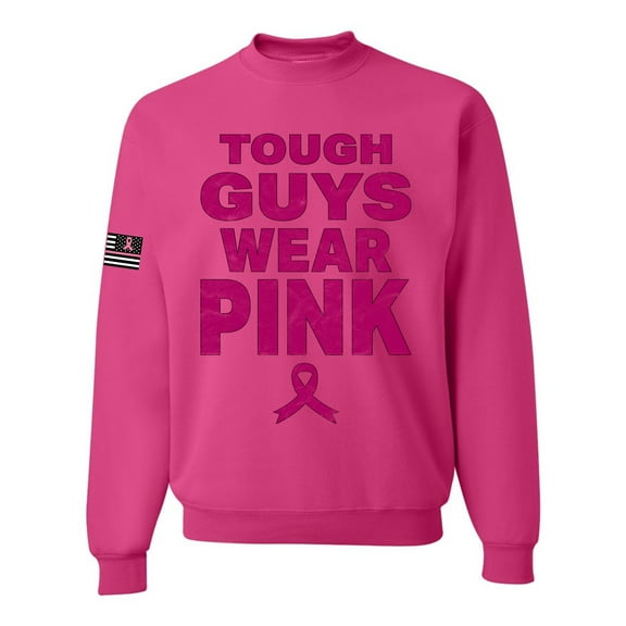 Wild Bobby Tough Guys Wear Pink Distressed US Flag Breast Cancer Awareness Unisex Crewneck Sweatshirt, Fuschia, Large