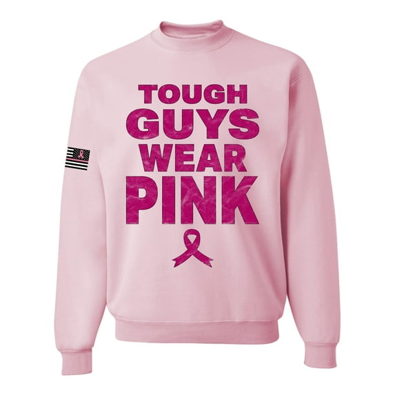 Wild Bobby Tough Guys Wear Pink Distressed US Flag Breast Cancer Awareness Unisex Crewneck Sweatshirt, Light Pink, 3X-Large