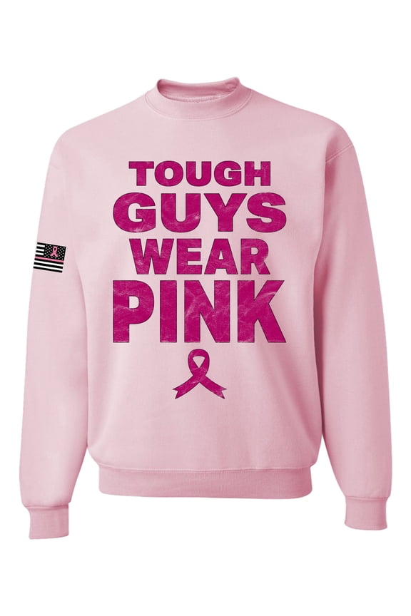 Tough Guys Wear Pink Distressed US Flag Breast Cancer Awareness Unisex Crewneck Sweatshirt, Light Pink, Medium
