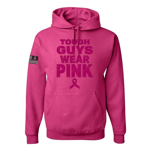 Wild Bobby Tough Guys Wear Pink Distressed US Flag Breast Cancer Awareness Unisex Hoodie Sweatshirt, Fuschia, X-Large