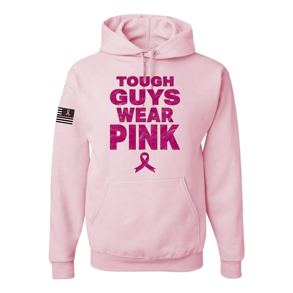 Wild Bobby Tough Guys Wear Pink Distressed US Flag Breast Cancer Awareness Unisex Hoodie Sweatshirt, Light Pink, X-Large