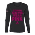 thumbnail image 1 of Wild Bobby Tough Guys Wear Pink Distressed US Flag Breast Cancer Awareness Women Graphic Long Sleeve Tee, Black, Small, 1 of 5