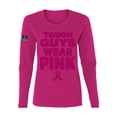 thumbnail image 1 of Wild Bobby Tough Guys Wear Pink Distressed US Flag Breast Cancer Awareness Women Graphic Long Sleeve Tee, Fuschia, XX-Large, 1 of 5