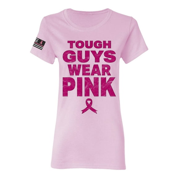 Wild Bobby Tough Guys Wear Pink Distressed US Flag Breast Cancer Awareness Women Graphic Tee, Light Pink, Large