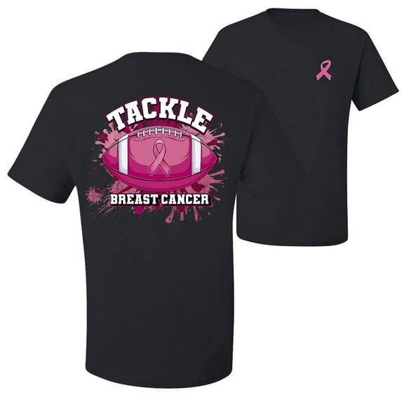 Wild Bobby Tougher Than Cancer Football Paint Splatters Breast Cancer Awareness Front and Back Men's T-Shirt, Black, Small