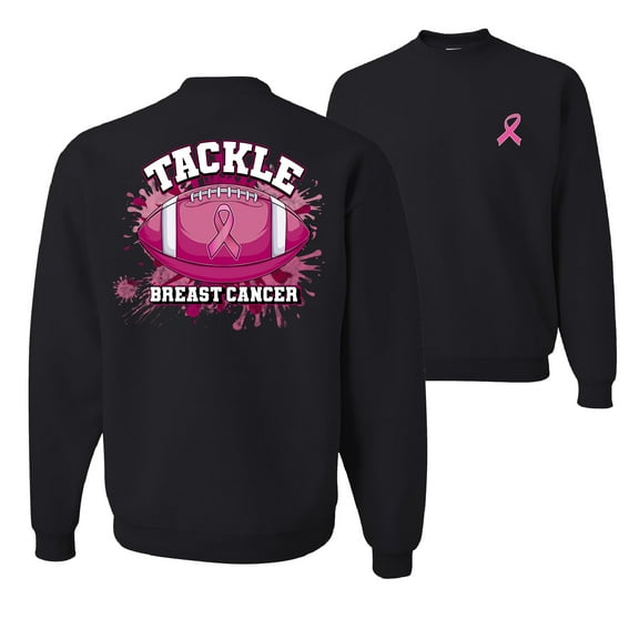 Wild Bobby Tougher Than Cancer Football Paint Splatters Breast Cancer Awareness Front and Back Unisex Crewneck Sweatshirt, Black, Small