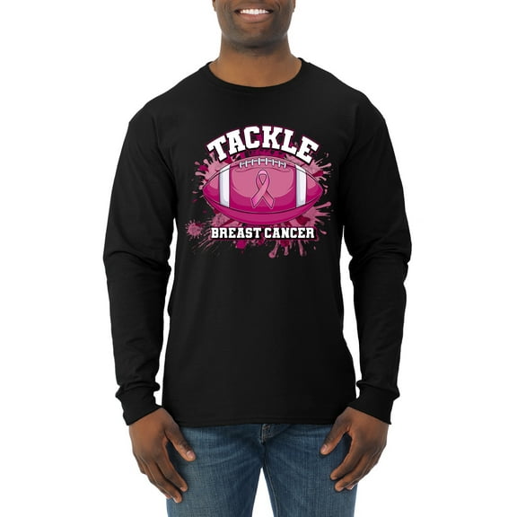 Wild Bobby Tougher Than Cancer Football Paint Splatters Breast Cancer Awareness Men Long Sleeve Shirt, Black, Small