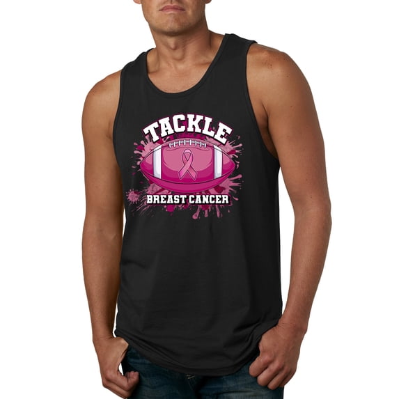 Wild Bobby Tougher Than Cancer Football Paint Splatters Breast Cancer Awareness Men Tank Top, Black, Large