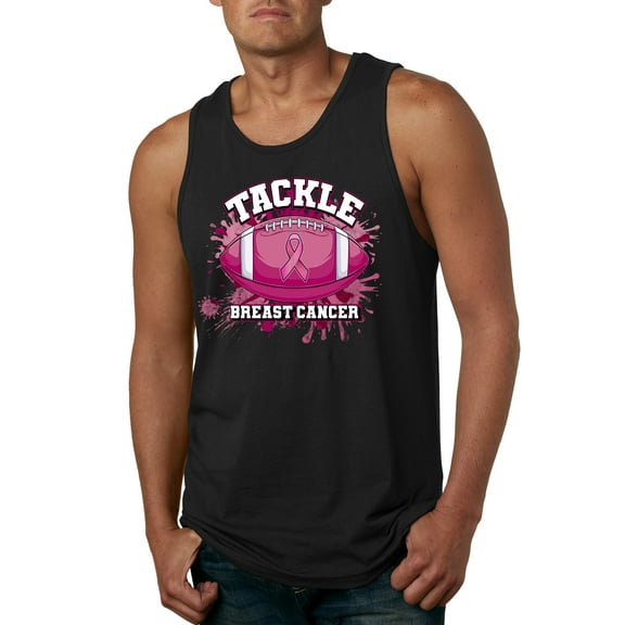 Wild Bobby Tougher Than Cancer Football Paint Splatters Breast Cancer Awareness Men Tank Top, Black, Large