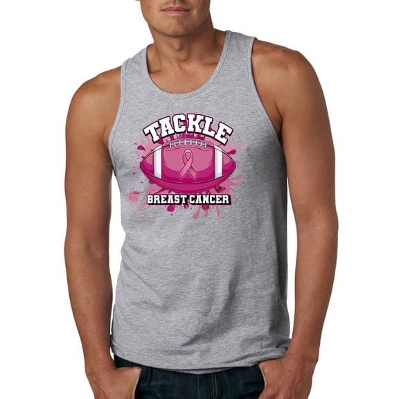 Wild Bobby Tougher Than Cancer Football Paint Splatters Breast Cancer Awareness Men Tank Top, Heather Grey, Small