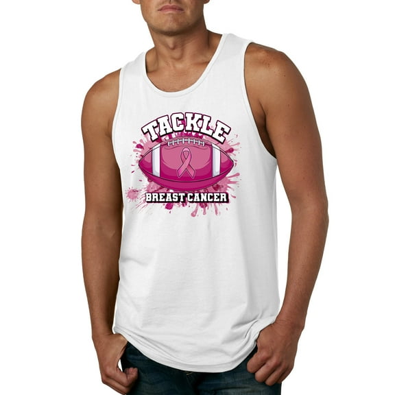 Wild Bobby Tougher Than Cancer Football Paint Splatters Breast Cancer Awareness Men Tank Top, White, 3X-Large
