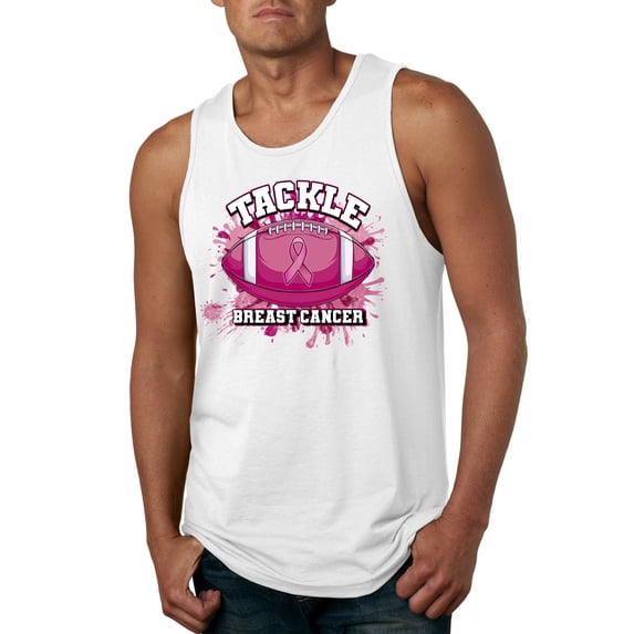 Wild Bobby Tougher Than Cancer Football Paint Splatters Breast Cancer Awareness Men Tank Top, White, XX-Large