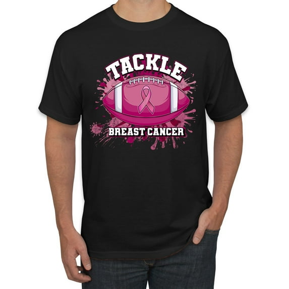 Wild Bobby Tougher Than Cancer Football Paint Splatters Breast Cancer Awareness Men Tee, Black, Small