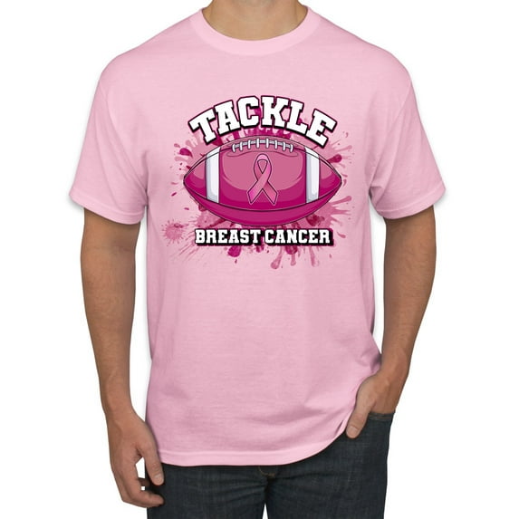 Wild Bobby Tougher Than Cancer Football Paint Splatters Breast Cancer Awareness Men Tee, Light Pink, X-Large