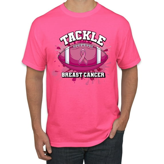 Wild Bobby Tougher Than Cancer Football Paint Splatters Breast Cancer Awareness Men Tee, Neon Pink, 5X-Large