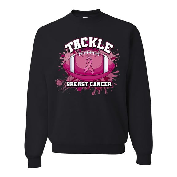 Wild Bobby Tougher Than Cancer Football Paint Splatters Breast Cancer Awareness Unisex Crewneck Sweatshirt, Black, 5X-Large