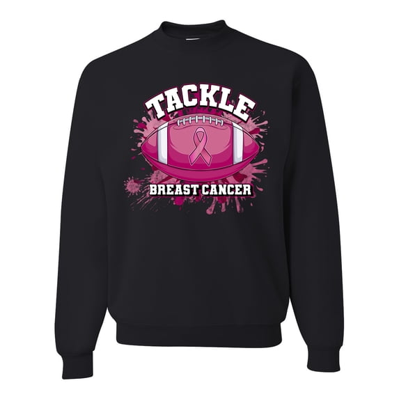 Wild Bobby Tougher Than Cancer Football Paint Splatters Breast Cancer Awareness Unisex Crewneck Sweatshirt, Black, 5X-Large