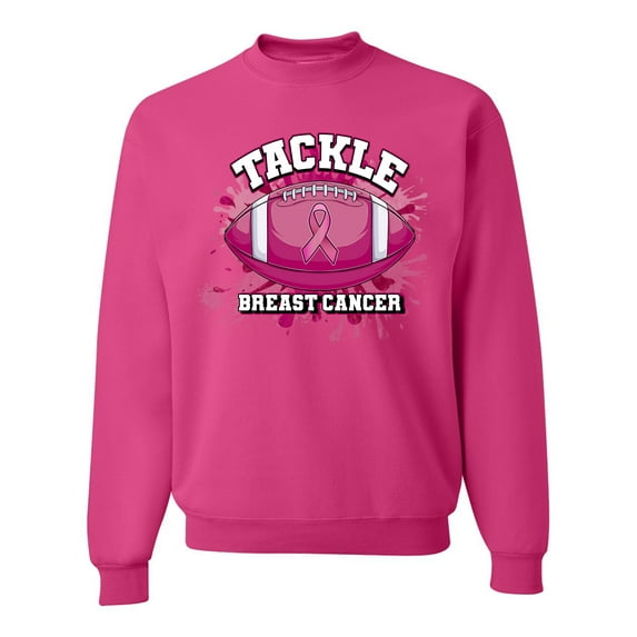 Wild Bobby Tougher Than Cancer Football Paint Splatters Breast Cancer Awareness Unisex Crewneck Sweatshirt, Fuschia, Small