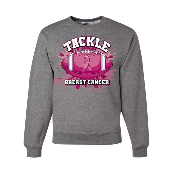 Wild Bobby Tougher Than Cancer Football Paint Splatters Breast Cancer Awareness Unisex Crewneck Sweatshirt, Heather Grey, Medium