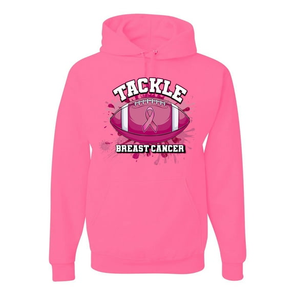 Wild Bobby Tougher Than Cancer Football Paint Splatters Breast Cancer Awareness Unisex Hoodie Sweatshirt, Neon Pink, 3X-Large