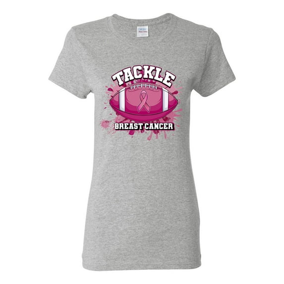 Wild Bobby Tougher Than Cancer Football Paint Splatters Breast Cancer Awareness Women Graphic Tee, Heather Grey, Medium