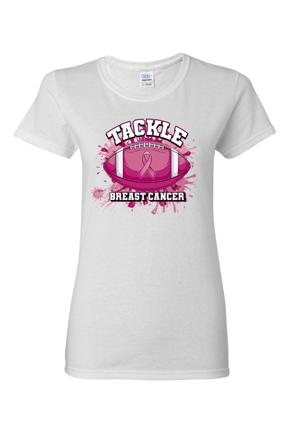 Tougher Than Cancer Football Paint Splatters Breast Cancer Awareness Women Graphic Tee, White, Small