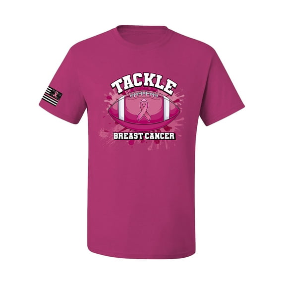 Wild Bobby Tougher Than Cancer Football Paint Splatters US Flag Breast Cancer Awareness Men Tee, Fuschia, 5X-Large