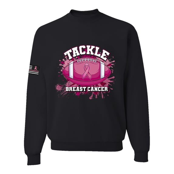 Wild Bobby Tougher Than Cancer Football Paint Splatters US Flag Breast Cancer Awareness Unisex Crewneck Sweatshirt, Black, 4X-Large