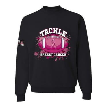Wild Bobby Tougher Than Cancer Football Paint Splatters US Flag Breast Cancer Awareness Unisex Crewneck Sweatshirt, Black, Small