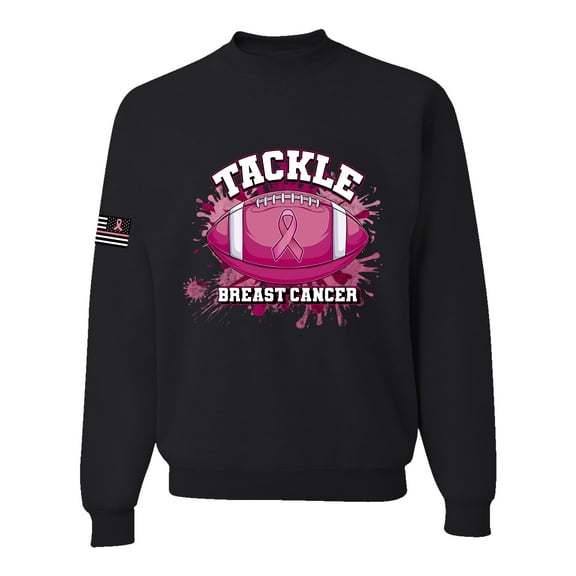 Wild Bobby Tougher Than Cancer Football Paint Splatters US Flag Breast Cancer Awareness Unisex Crewneck Sweatshirt, Black, Small