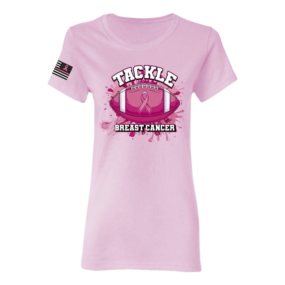 Wild Bobby Tougher Than Cancer Football Paint Splatters US Flag Breast Cancer Awareness Women Graphic Tee, Light Pink, X-Large