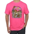 thumbnail image 1 of Wild Bobby Trendy Landscape With Daisies Cactus Monarch Butterfly Nature Lover Men Tee, Neon Pink, Small, 1 of 6