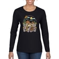 thumbnail image 1 of Wild Bobby Trendy Landscape With Daisies Cactus Monarch Butterfly Nature Lover Women Graphic Long Sleeve Tee, Black, Small, 1 of 6