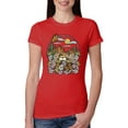 thumbnail image 1 of Wild Bobby Trendy Landscape With Daisies Cactus Monarch Butterfly Nature Lover Women Slim Fit Junior Tee, Red, Large, 1 of 6