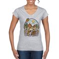 thumbnail image 1 of Wild Bobby Trendy Landscape With Daisies Cactus Monarch Butterfly Nature Lover Women Standard V-Neck Tee, Heather Grey, X-Large, 1 of 6