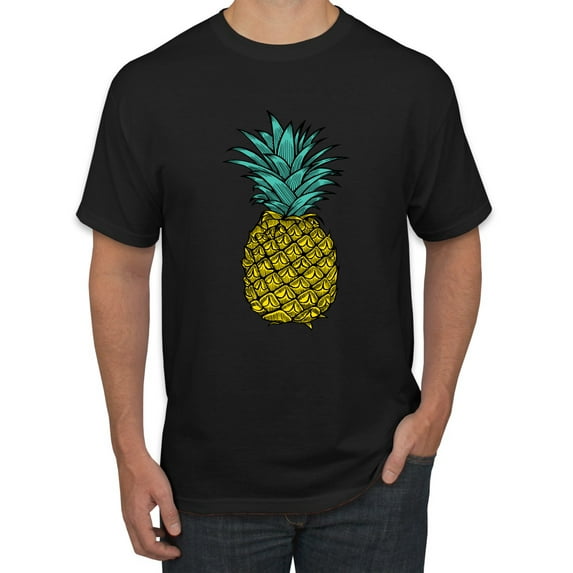 Wild Bobby, Trendy Tropical Pineapple, Fashion, Men Graphic Tee, Black, Large