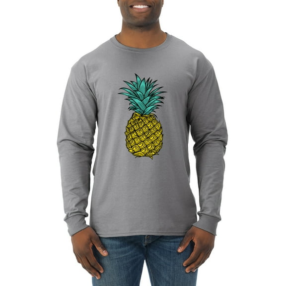 Wild Bobby, Trendy Tropical Pineapple, Fashion, Men Long Sleeve Shirt, Heather Grey, Large