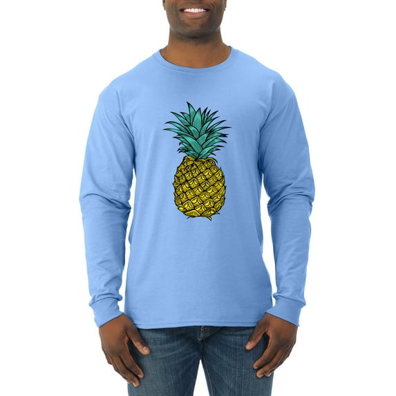 Wild Bobby, Trendy Tropical Pineapple, Fashion, Men Long Sleeve Shirt, Light Blue, XX-Large
