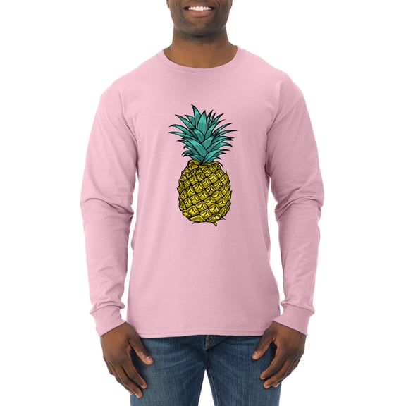 Wild Bobby, Trendy Tropical Pineapple, Fashion, Men Long Sleeve Shirt, Light Pink, Medium