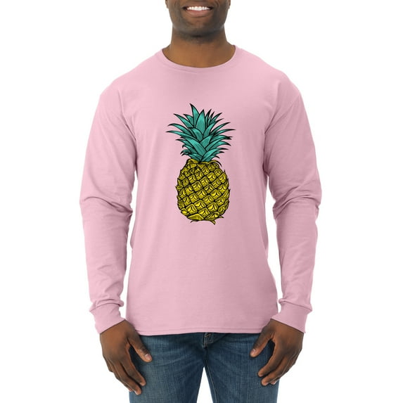 Wild Bobby, Trendy Tropical Pineapple, Fashion, Men Long Sleeve Shirt, Light Pink, Small