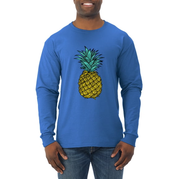 Wild Bobby, Trendy Tropical Pineapple, Fashion, Men Long Sleeve Shirt, Royal, X-Large