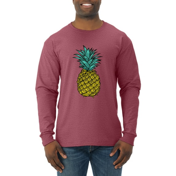 Wild Bobby, Trendy Tropical Pineapple, Fashion, Men Long Sleeve Shirt, Vintage Heather Red, Large