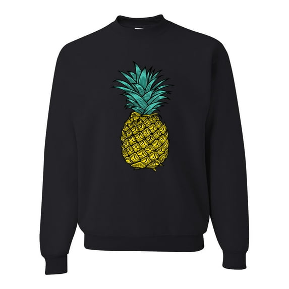 Wild Bobby, Trendy Tropical Pineapple, Fashion, Unisex Crewneck Graphic Sweatshirt, Black, Small