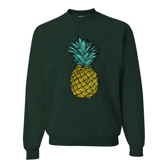 Wild Bobby, Trendy Tropical Pineapple, Fashion, Unisex Crewneck Graphic Sweatshirt, Forest Green, Small